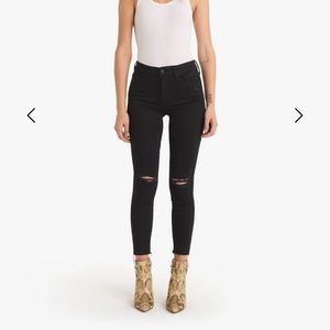 MOTHER skinny black jeans. The looker ankle and knee fray.